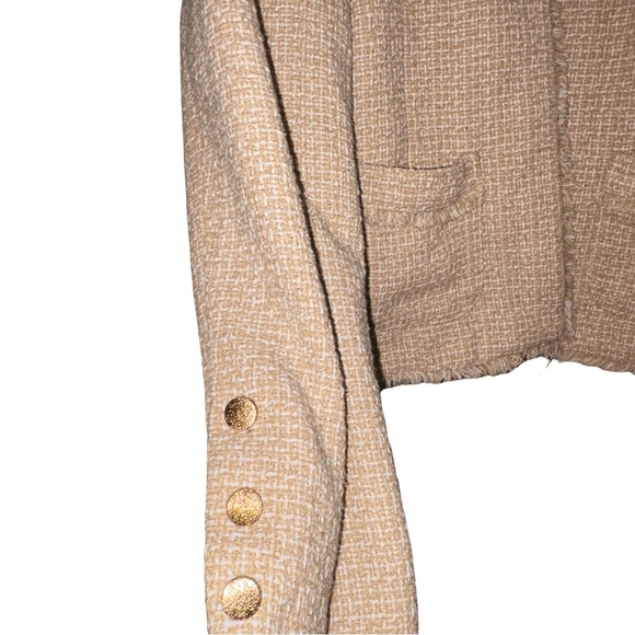 Nanette Lepore Taupe Tweed Collarless Blazer - Picture 4 of 6
